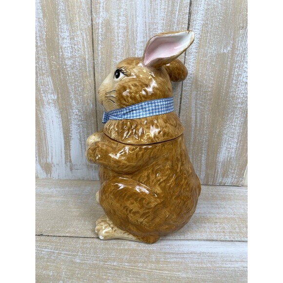 Pier 1 Bunny Rabbit Dolomite/ Ceramic Cookie Jar Canister Spring Easter READ - Picture 2 of 12